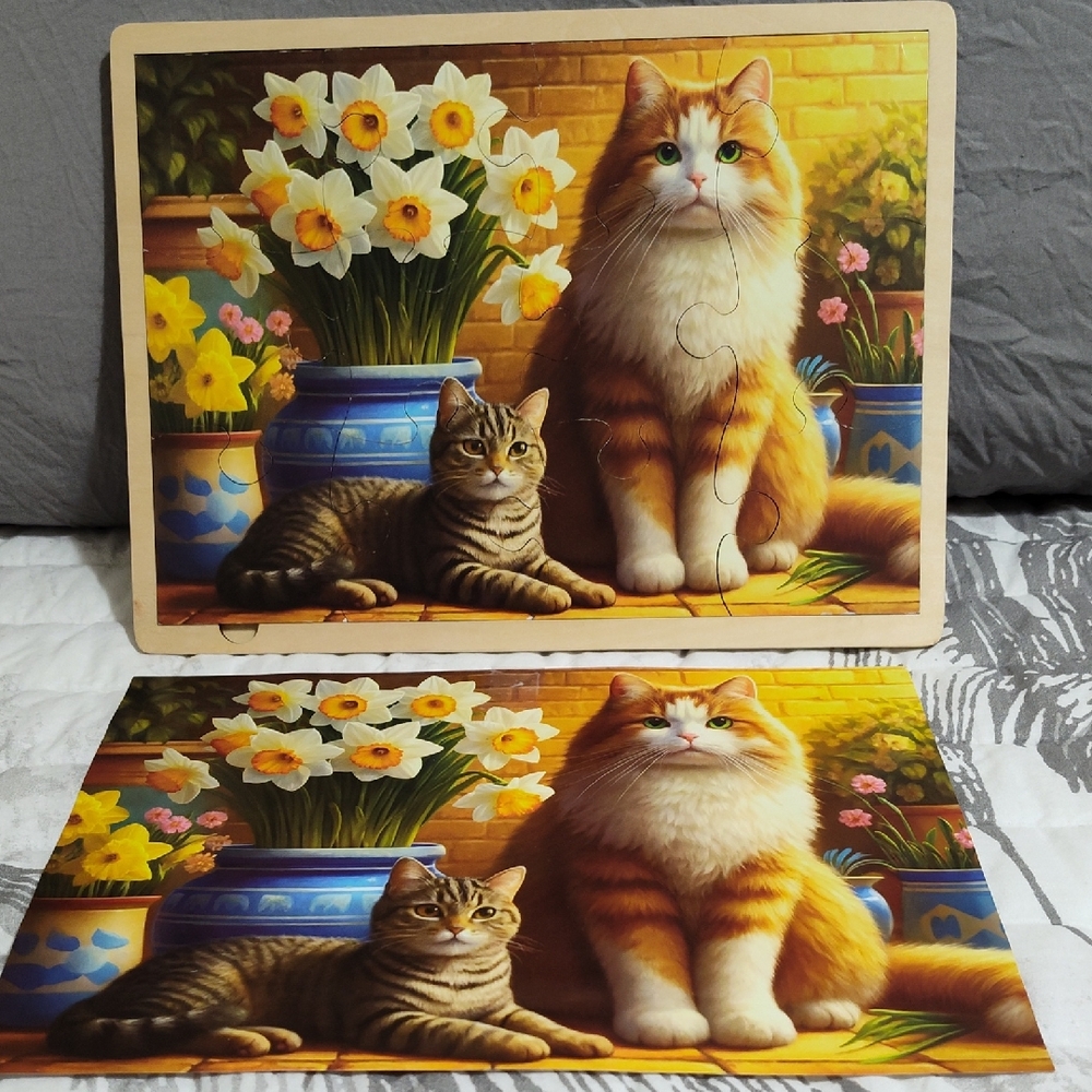 ⚡2/$20 Dementia Puzzle "Orange and White Cats" 12 Large Wooden Pieces